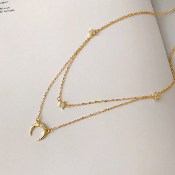 14K gold Crescent Moon Multi-Strand Gold Necklace - Picture 3 of 9